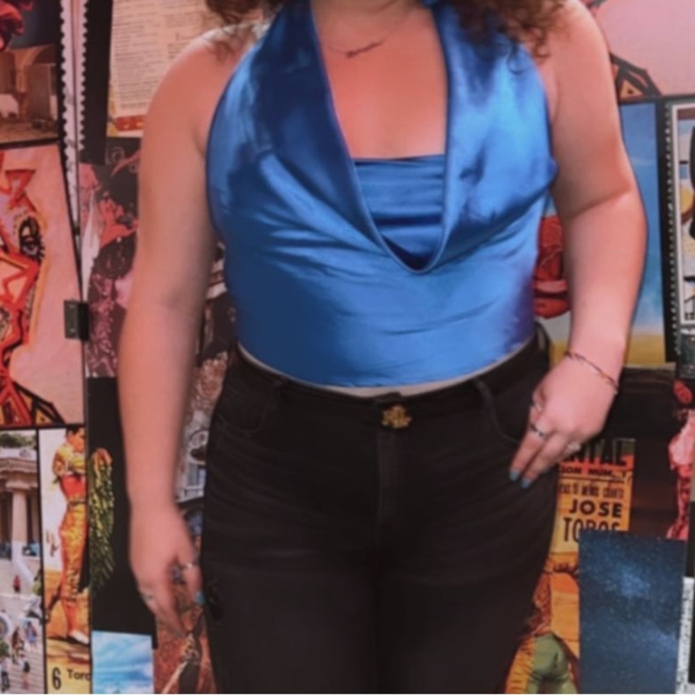 PrettyLittleThing Vibrant Silk Blue Top